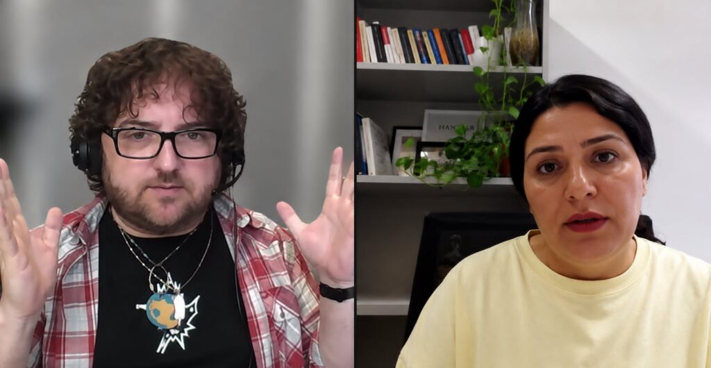 Terry McDonald speaks with Iranian activist, poet and Tallinn University researcher Maliheh Keshmiri (right) about Iran after the blackout.