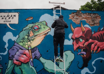 A new street art work created during the Stencibility festival in Tartu, Estonia. Photo by Mana Kaasik.