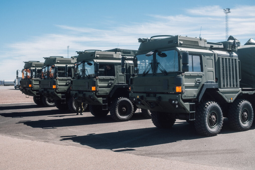 Military vehicles carrying components of Estonia’s new IRIS-T SLM air defence system. Photo by Maria Tammeaid.