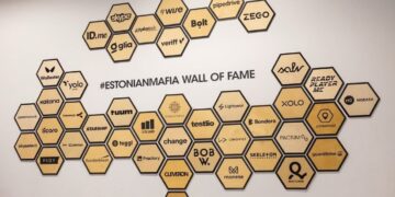 The Estonian startup wall of fame, featuring the country’s best-known unicorns and technology companies. Photo by Lift99.