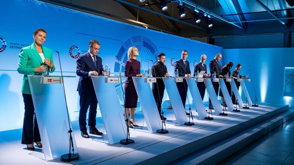 The Ukrainian president, Volodymyr Zelenskyy, joins the leaders of the Nordic and Baltic countries for a joint press conference at the Nordic-Baltic Summit in Tallinn on 9 June 2026. Photo by Stenbock House.