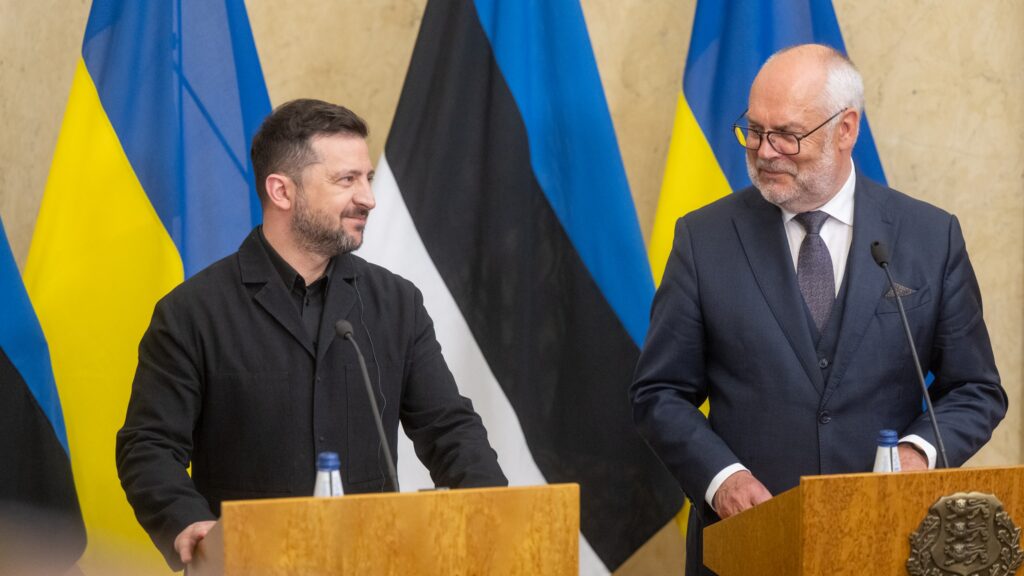 The Ukrainian president, Volodymyr Zelenskyy, and the Estonian president, Alar Karis, address the media in Tallinn on 9 June 2026, during Zelenskyy’s visit to Estonia. Photo by Raigo Pajula.