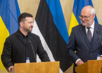 The Ukrainian president, Volodymyr Zelenskyy, and the Estonian president, Alar Karis, address the media in Tallinn on 9 June 2026, during Zelenskyy’s visit to Estonia. Photo by Raigo Pajula.