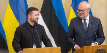 The Ukrainian president, Volodymyr Zelenskyy, and the Estonian president, Alar Karis, address the media in Tallinn on 9 June 2026, during Zelenskyy’s visit to Estonia. Photo by Raigo Pajula.