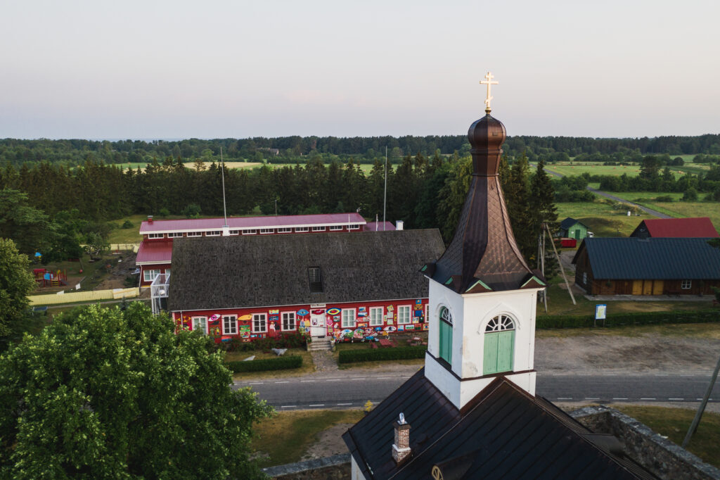 Kihnu church, with the island’s coastal landscape in the background. Photo by Priidu Saart.