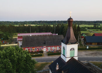 Kihnu church, with the island’s coastal landscape in the background. Photo by Priidu Saart.