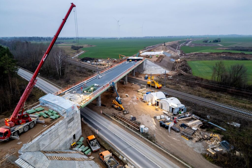 Rail Baltica construction work in Estonia, where visible progress has not quietened concerns over the project’s costs and timetable. Photo: Rail Baltica.
