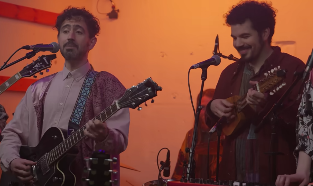 Pepi Prieto (left) and Tomás del Real, playing the charango, perform with Araukaaria at Konservatoorium in Viljandi in April 2026. Private collection.