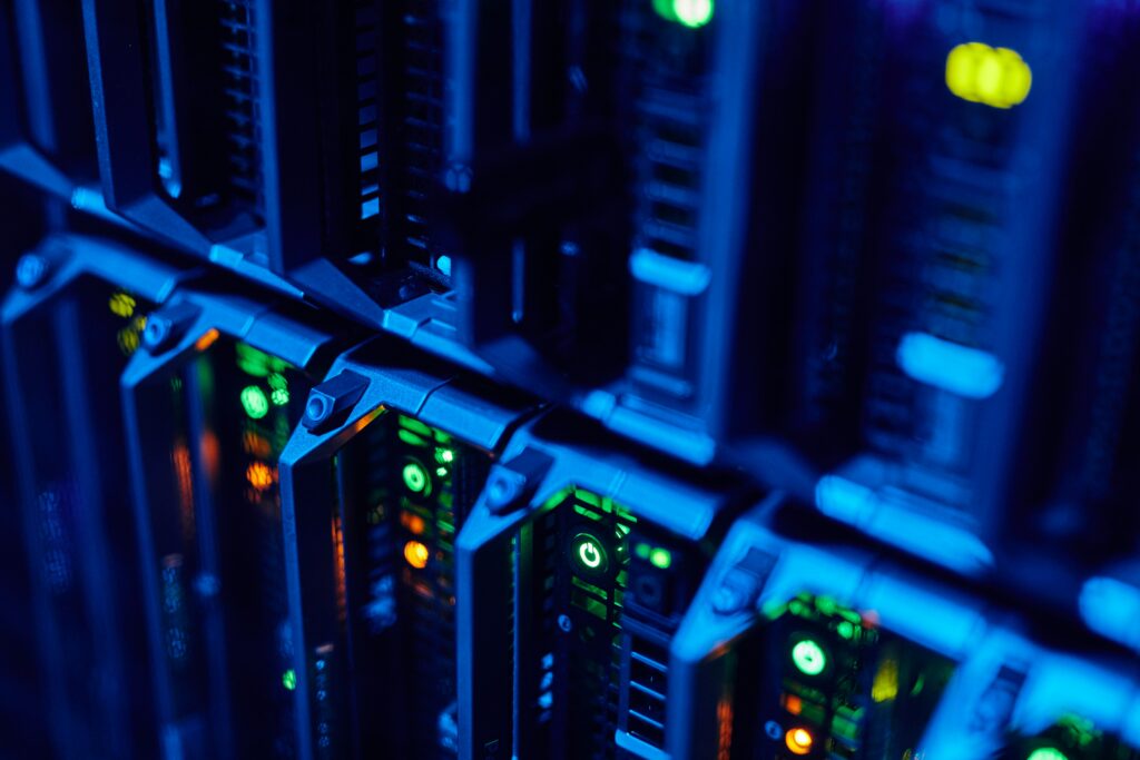 AI systems rely on data centres filled with high-performance servers that provide the computing power needed to train and run models. Photo by Getty Images on Unsplash.