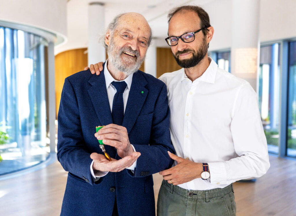 Arvo Pärt with his son, Michael Pärt, and the composer’s Goethe Medal. Photo by Birgit Püve.