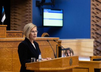 Ülle Madise delivers her speech to the Riigikogu shortly before MPs elected her Estonia’s next president on 2 September 2026. Photo by Erik Peinar.