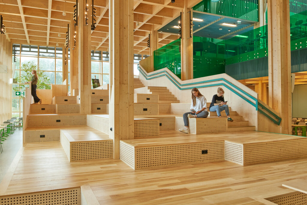 Students spend time in a modern Estonian school. While many benefit from high-quality learning environments, 39% attend schools where principals say inadequate infrastructure hinders instruction. Photo: EIS.
