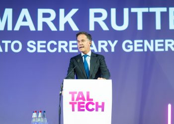 Mark Rutte speaks from the lectern at TalTech. Photo: Jürgen Randma.